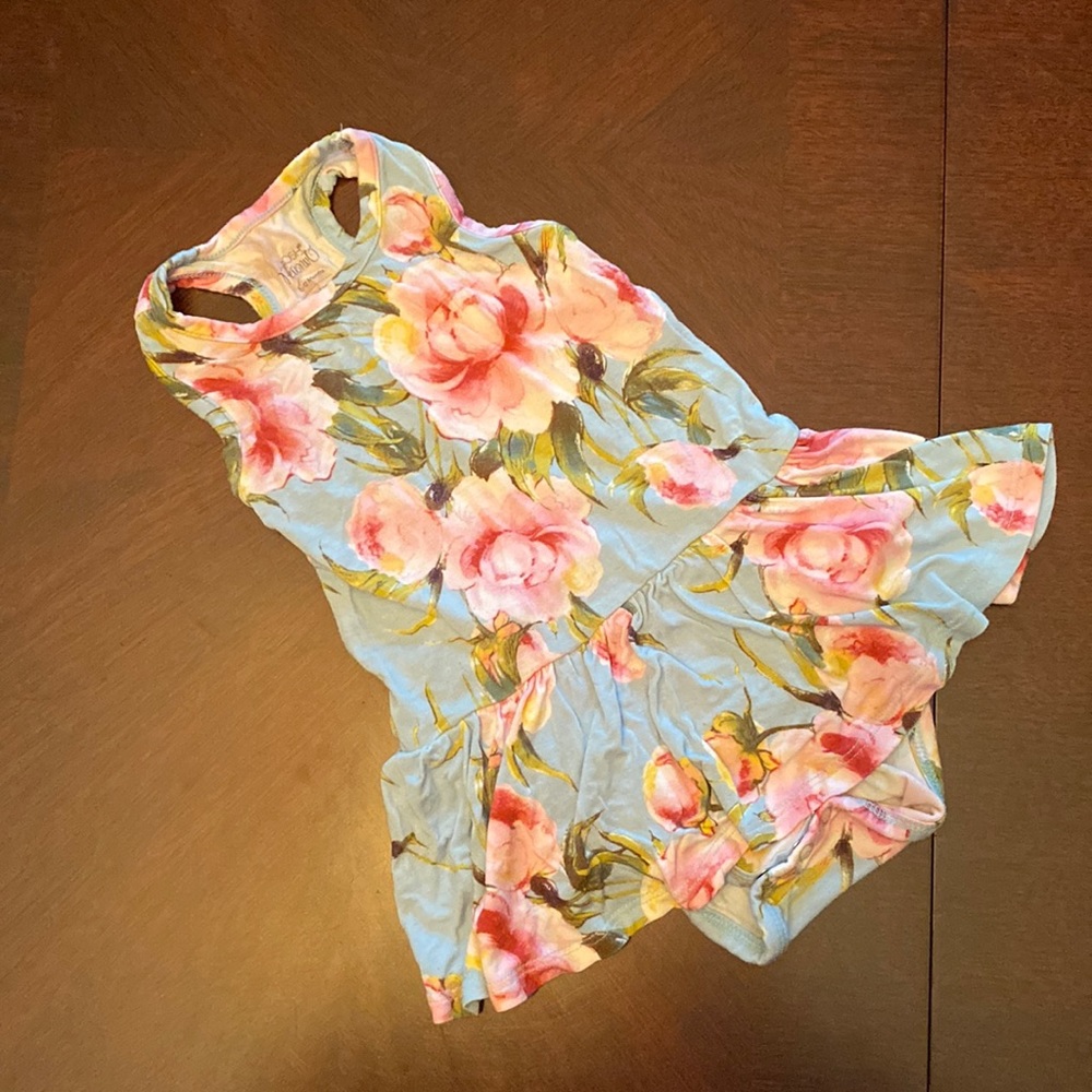 Posh Peanut Carolina Floral Racerback Twirl Romper Dress 6-12M